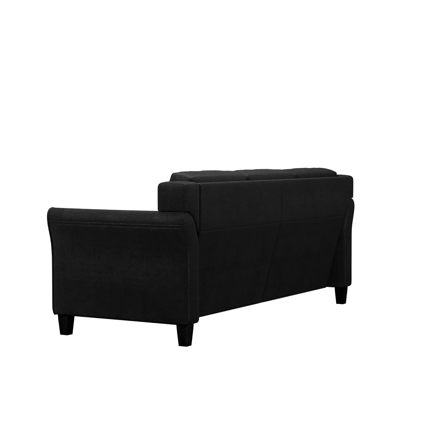 Lifestyle Solutions Harrington Sofa Upholstered Microfiber Fabric Curved Arms, Black