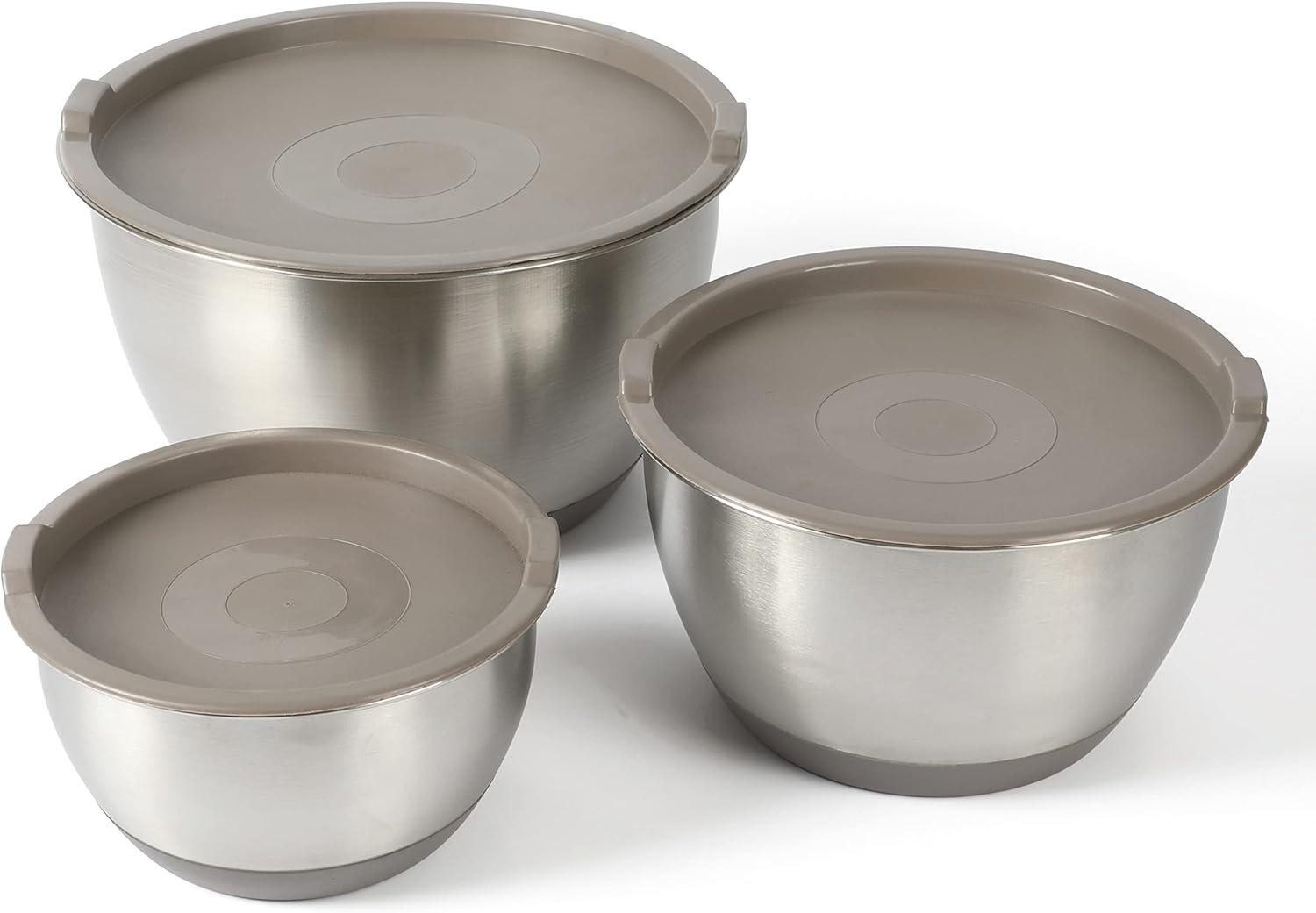 Rhinewell 6-Piece Stainless Steel Mixing Bowls with Lids and Non-Slip Base