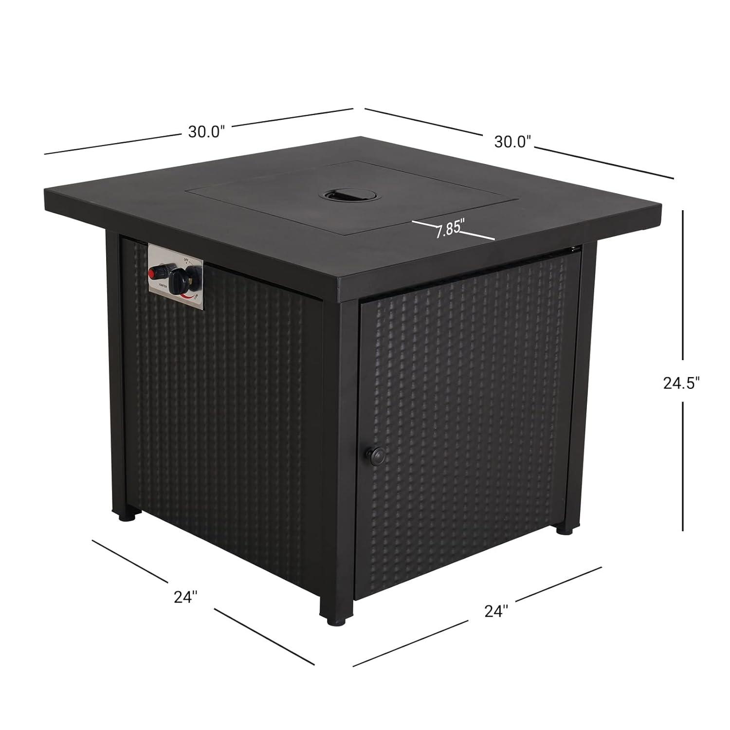30" Outdoor Propane Gas Fire Pit Table Square Fire Table for Garden/Patio/Party