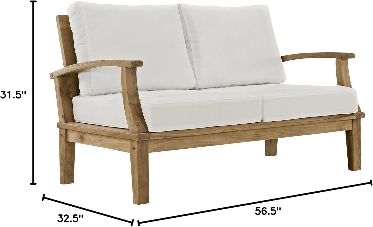 Modway Marina Modern Wood Patio Teak Loveseat in Natural/White