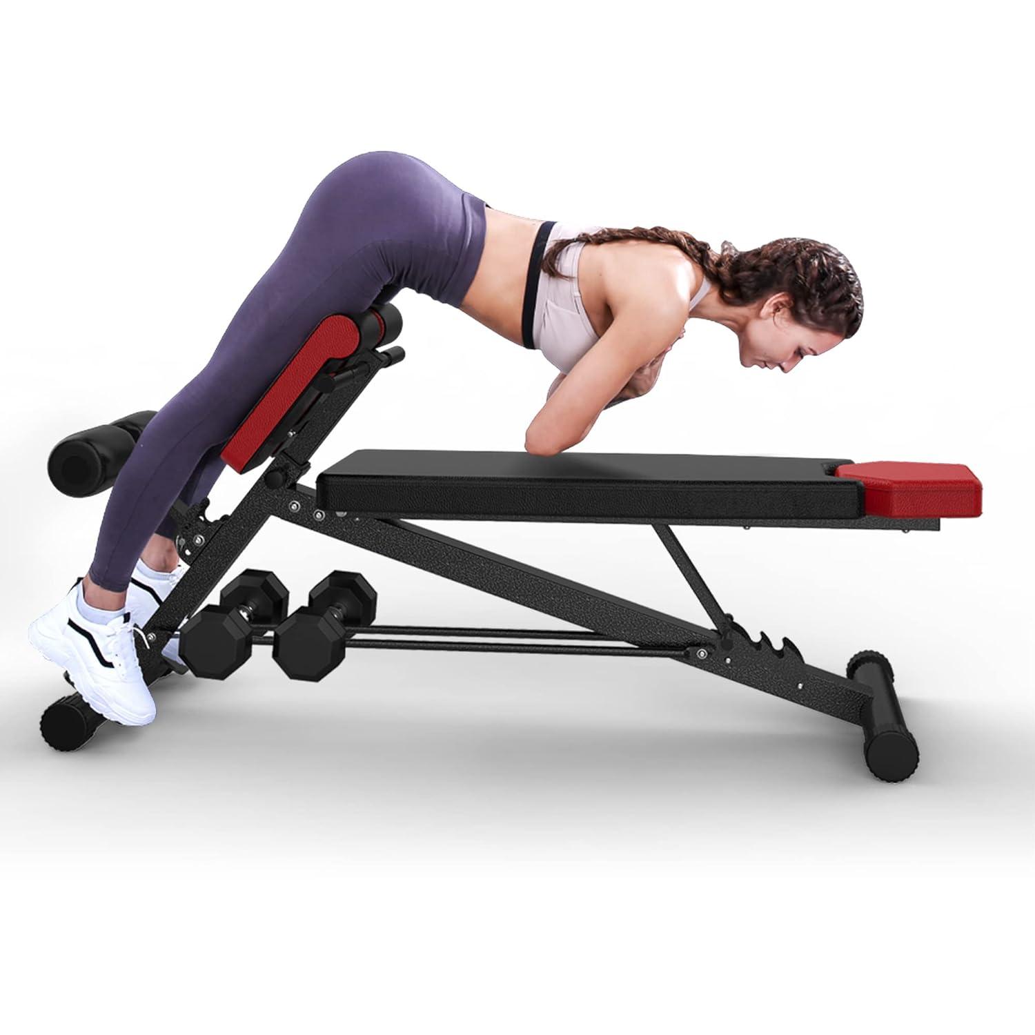Finer Form Multi-Functional Bench for Full All-in-One Body Workout - Hyper Back Extension, Roman Chair, Adjustable Ab Sit up Bench, Decline Bench, Flat Bench