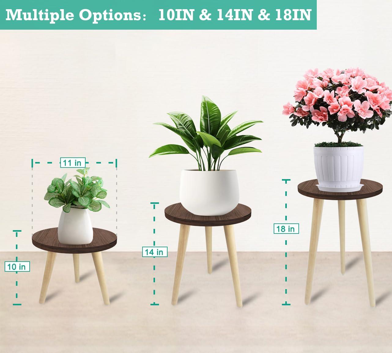 18IN Tall Plant Stand Holder for Indoor Planters, Mid Century Small Round Wood Table for Living Room Corner Floor