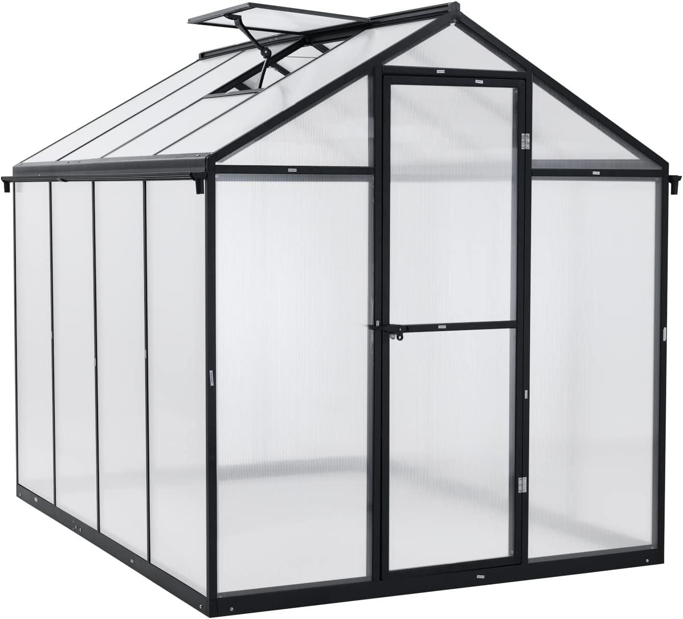 Large Black Polycarbonate Walk-In Greenhouse with Aluminum Frame