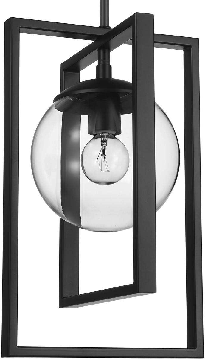 Progress Lighting Atwell 1-Light Pendant, Matte Black, Clear Globe Shade