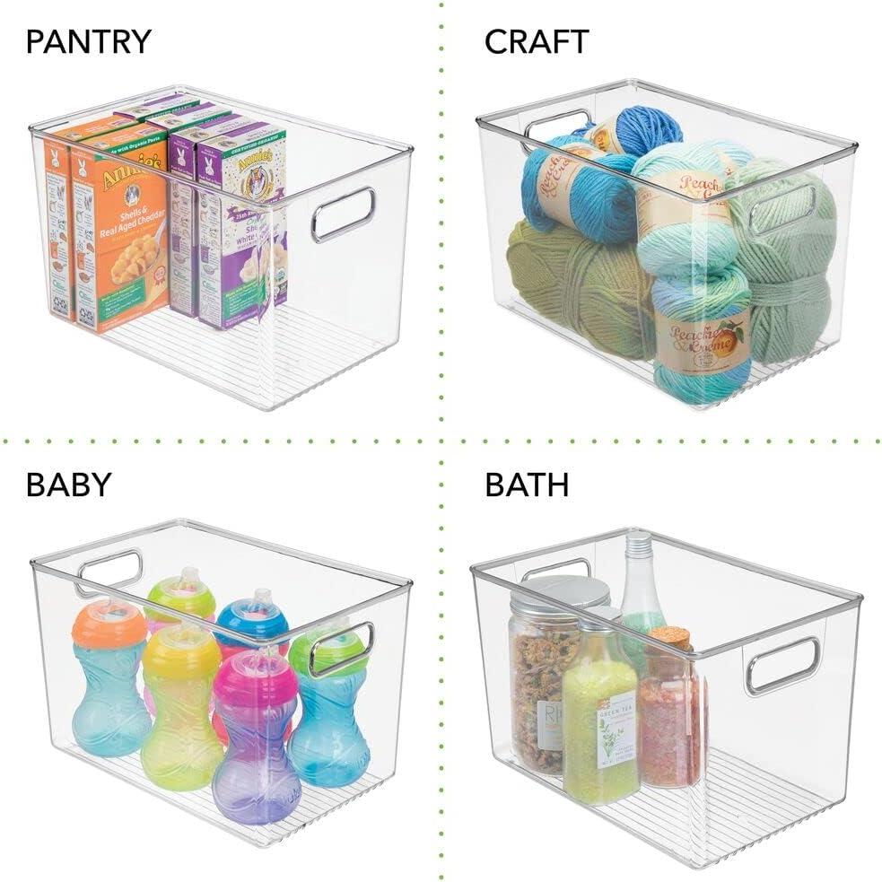 mDesign Deep Plastic Home Storage Organizer Bin, Built-In Handles, 8 Pack, Clear