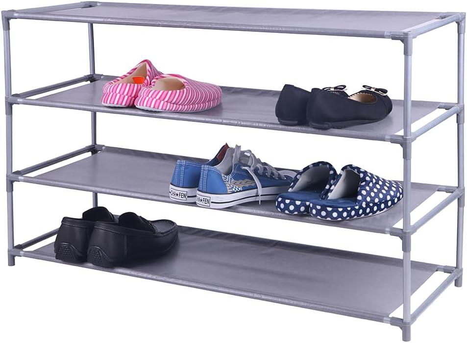 Modern Lightweight 4-Tier Metal & Fabric Shoe Rack