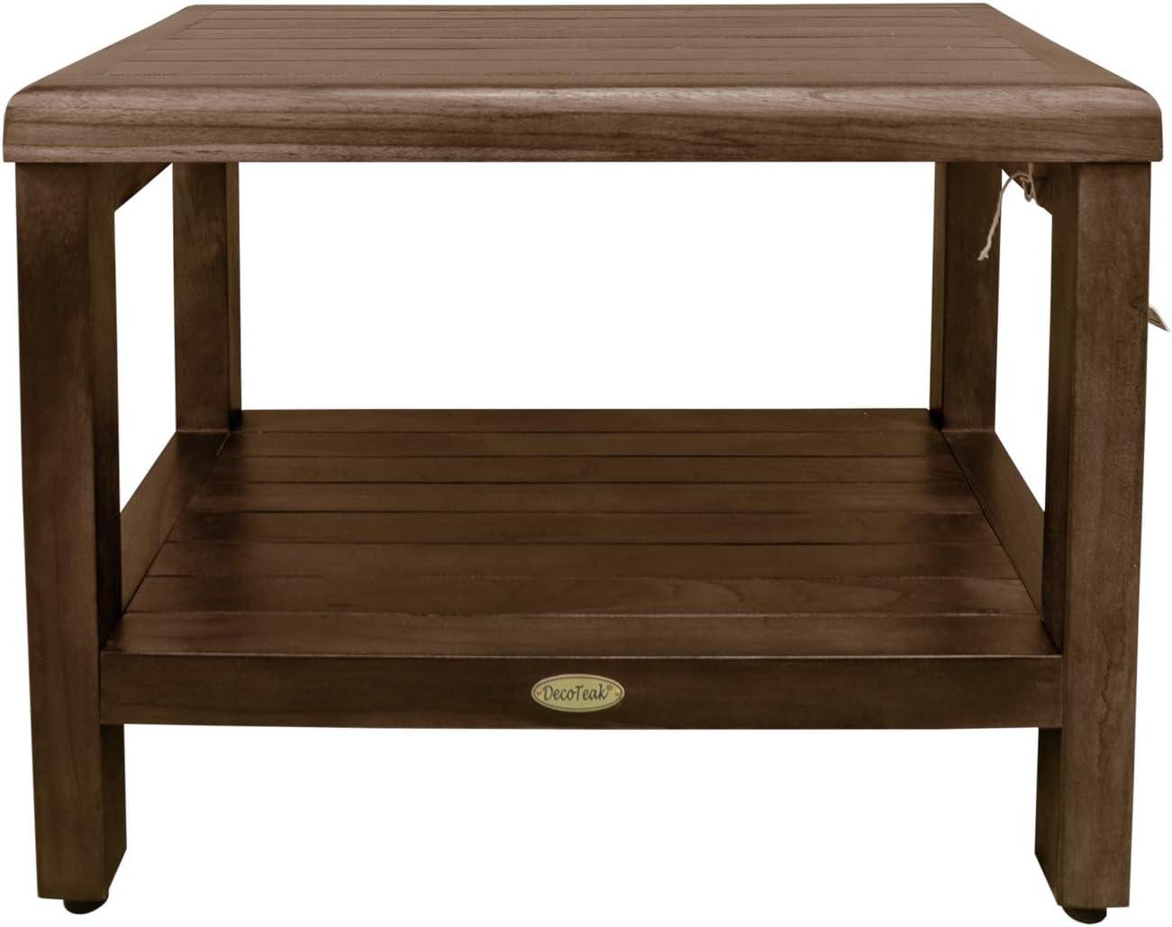 24" Brown Teak Shower Bench with Shelf