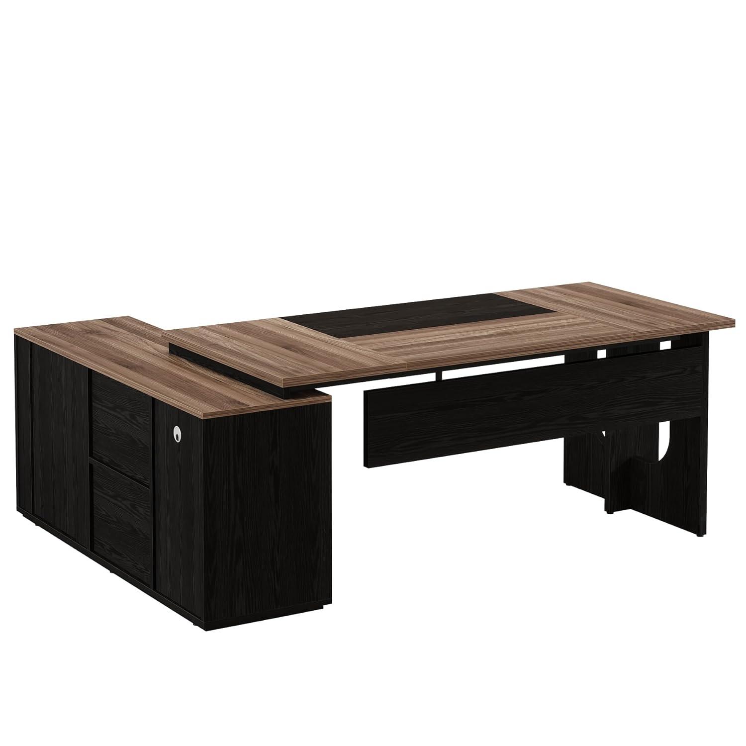 Tribesigns 74.8 Inch Executive Desk, Large Office Desk with Cabinet, L Shaped Computer Table with Shelves and CPU Storage, Modern Home Office Desks Business Furniture Workstation Set