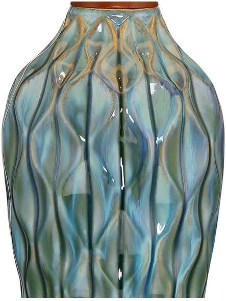 360 Lighting Rocco Modern Mid Century Table Lamp 30" Tall Blue Teal Glaze Ceramic Linen Drum Shade for Bedroom Living Room Bedside Nightstand Office