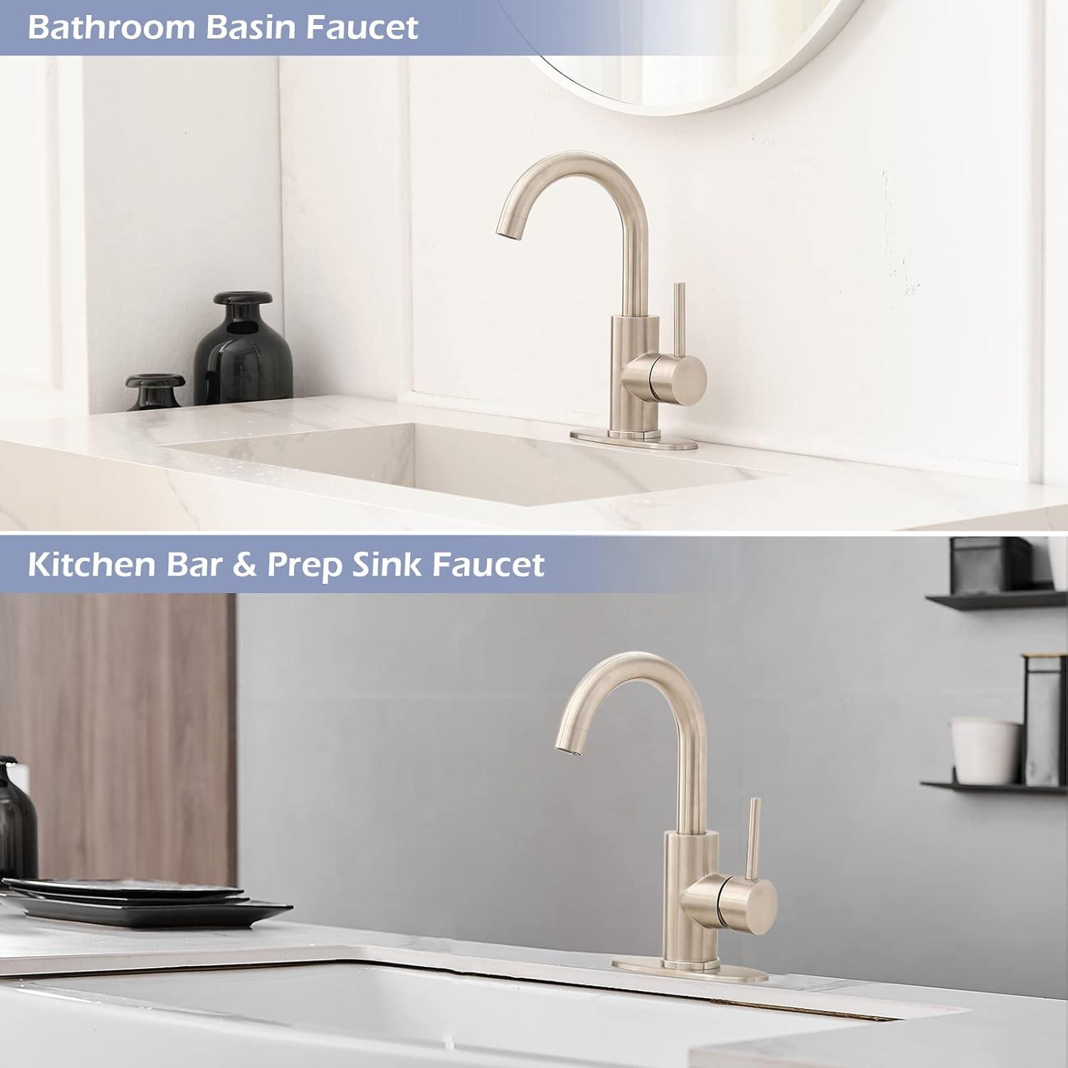 Single Handle Stainless Steel Bar Faucet With Supply Lines And Deckplate