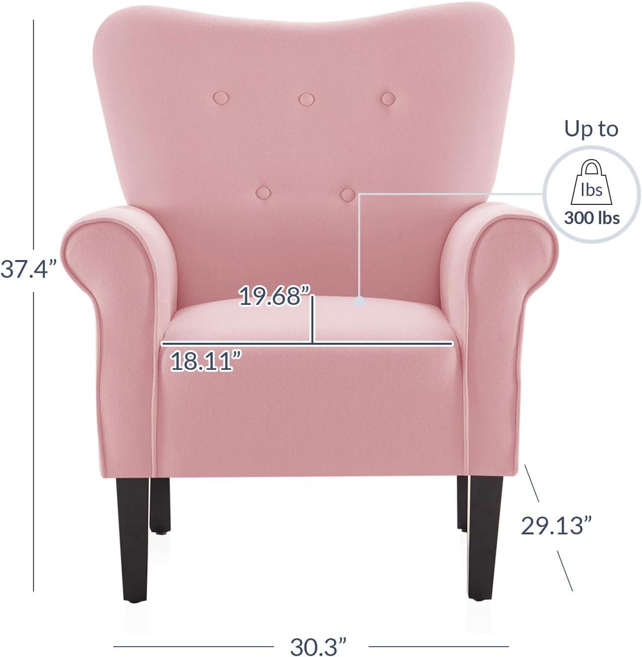 Allston High Backrest Pink Floral Accent Chair with Wooden Legs