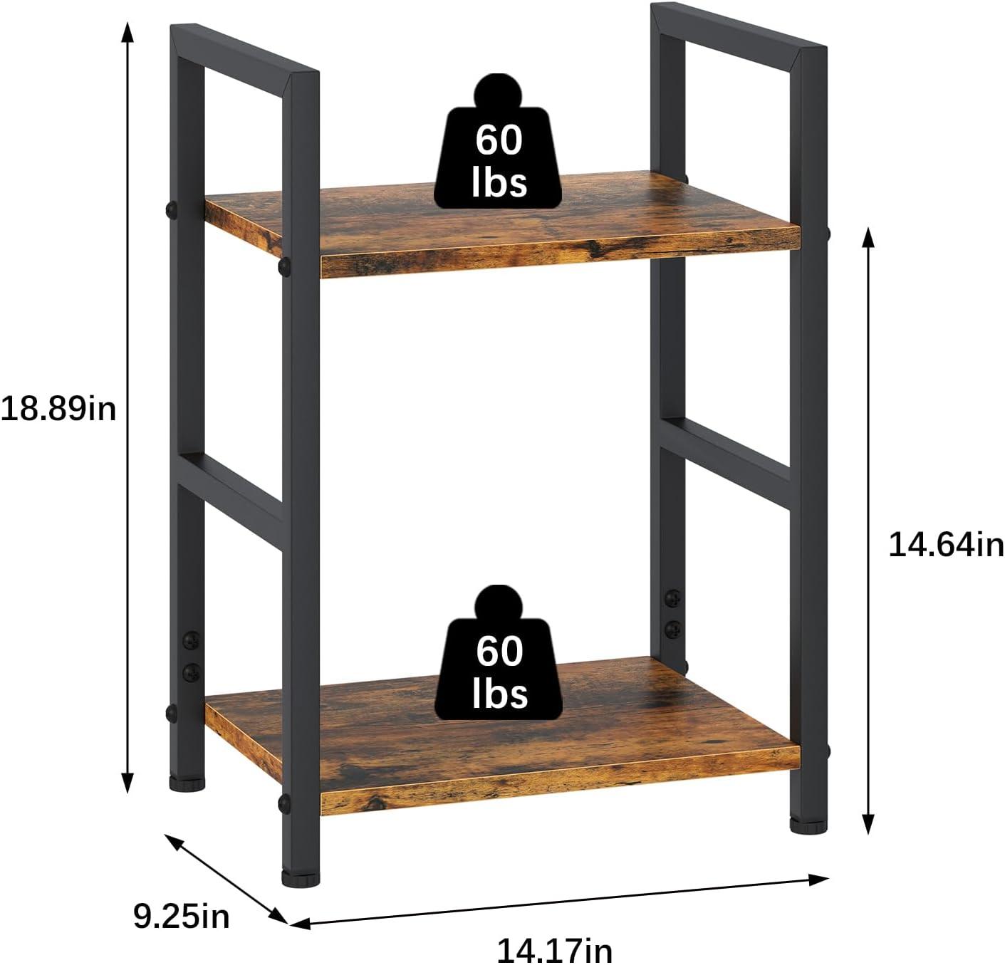 Small Bookshelf for Small Space, 2 Tier Industrial Bookcase,Narrow Book Case Storage Organizer Book Shelf for Living Room, Bedroom and Office, Easy Assembly(2 Tier,Rustic Brown)
