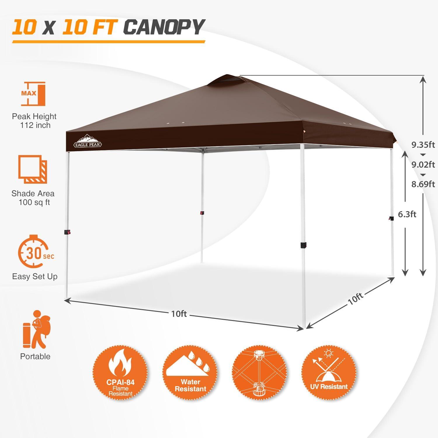 EAGLE PEAK Pop Up Canopies 10 Ft. W x 10 FT. D Metal Party Tent Canopy