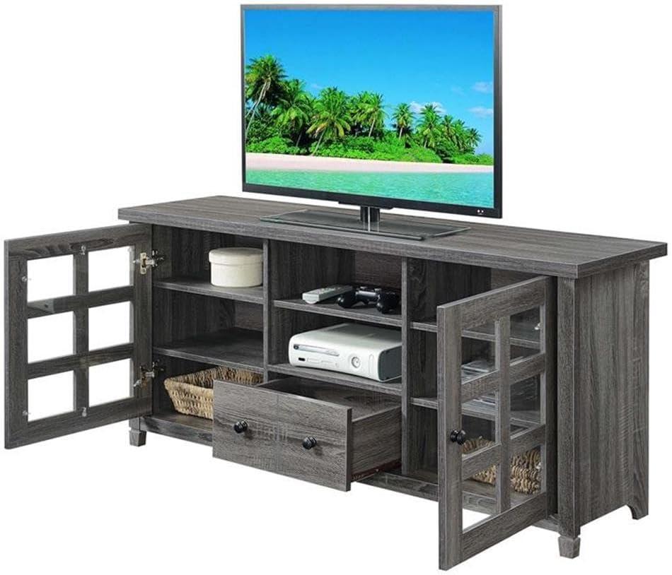 Convenience Concepts Newport Park Lane 1 Drawer TV Stand with Storage Cabinets and Shelves for TVs up to 65 Inches, Weathered Gray