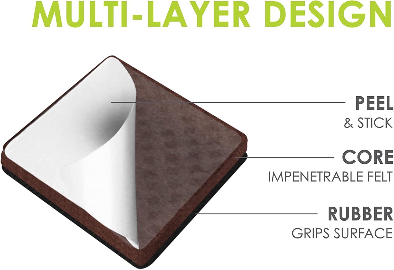 Slipstick GorillaPads CB153-16 Non Slip Furniture Pads/Gripper Feet Floor Protectors (Set of 16) Premium 2 Inch Square Self Adhesive Rubber Stoppers for Furniture Legs, Black, CB153-16