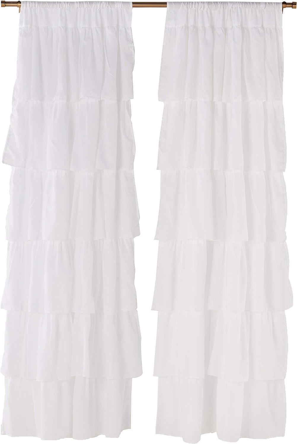 White Sheer Pleated Rod Pocket Ruffled Curtain Panels, 84" x 40"