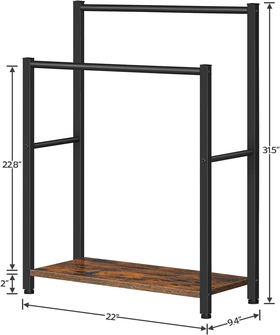 Rustic Brown and Black 2-Tier Freestanding Towel Rack