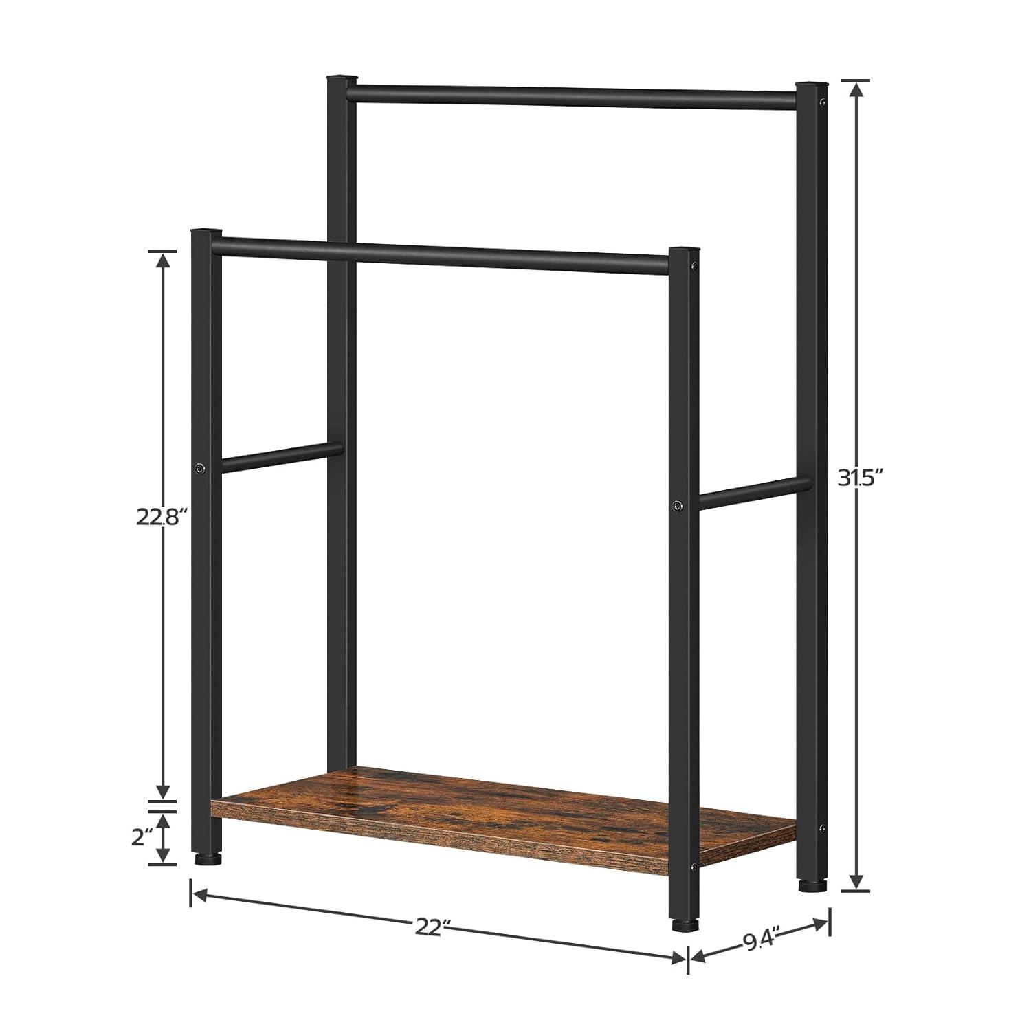 HOOBRO Free Standing Towel Rack for Bathroom, 22" L x 9.4" W x 31.5" H, 2 Tier Blanket Rack, Blanket Holder, Drying and Display Rack with Shelf, Rustic Brown and Black BF04LB01