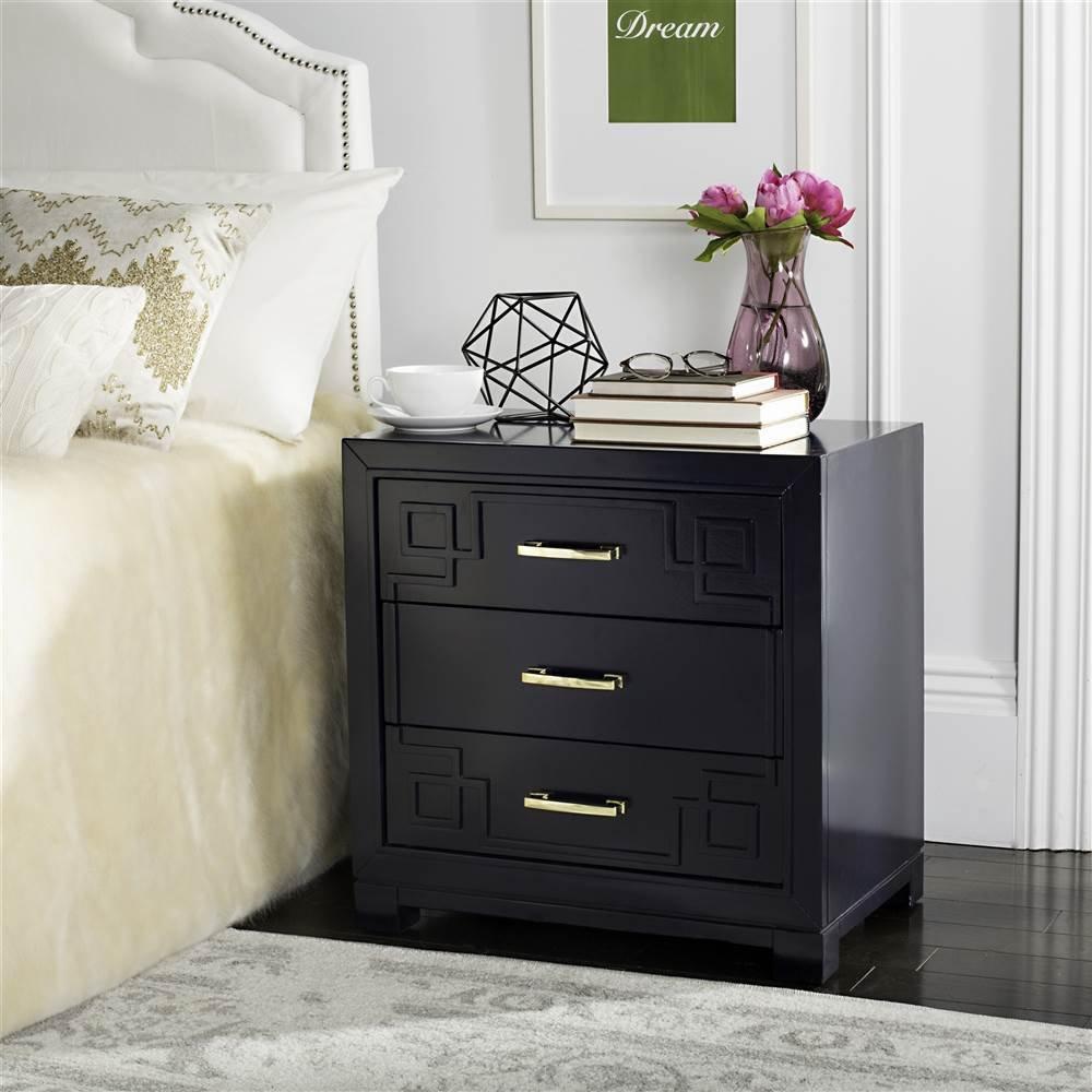 Raina 3 Drawer Greek Key Nightstand - Navy - Safavieh