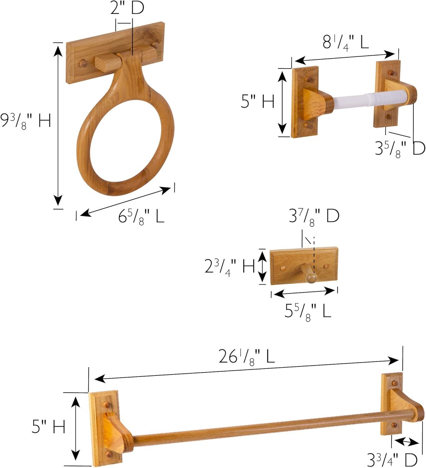 Dalton 4-Piece Bathroom Accessory Set, Honey Oak, Includes Towel Bar, Towel Ring, Toilet Paper Holder, and Robe Hook – Design House, 561258