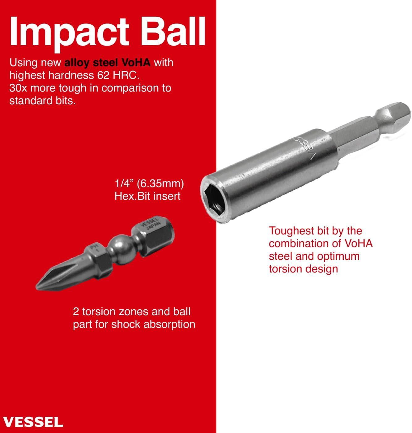 Vesseltools IB31P02U Vessel Impact Ball Torsion Bit 30+1 Pc. Set In Slide Case No.ib31p02u