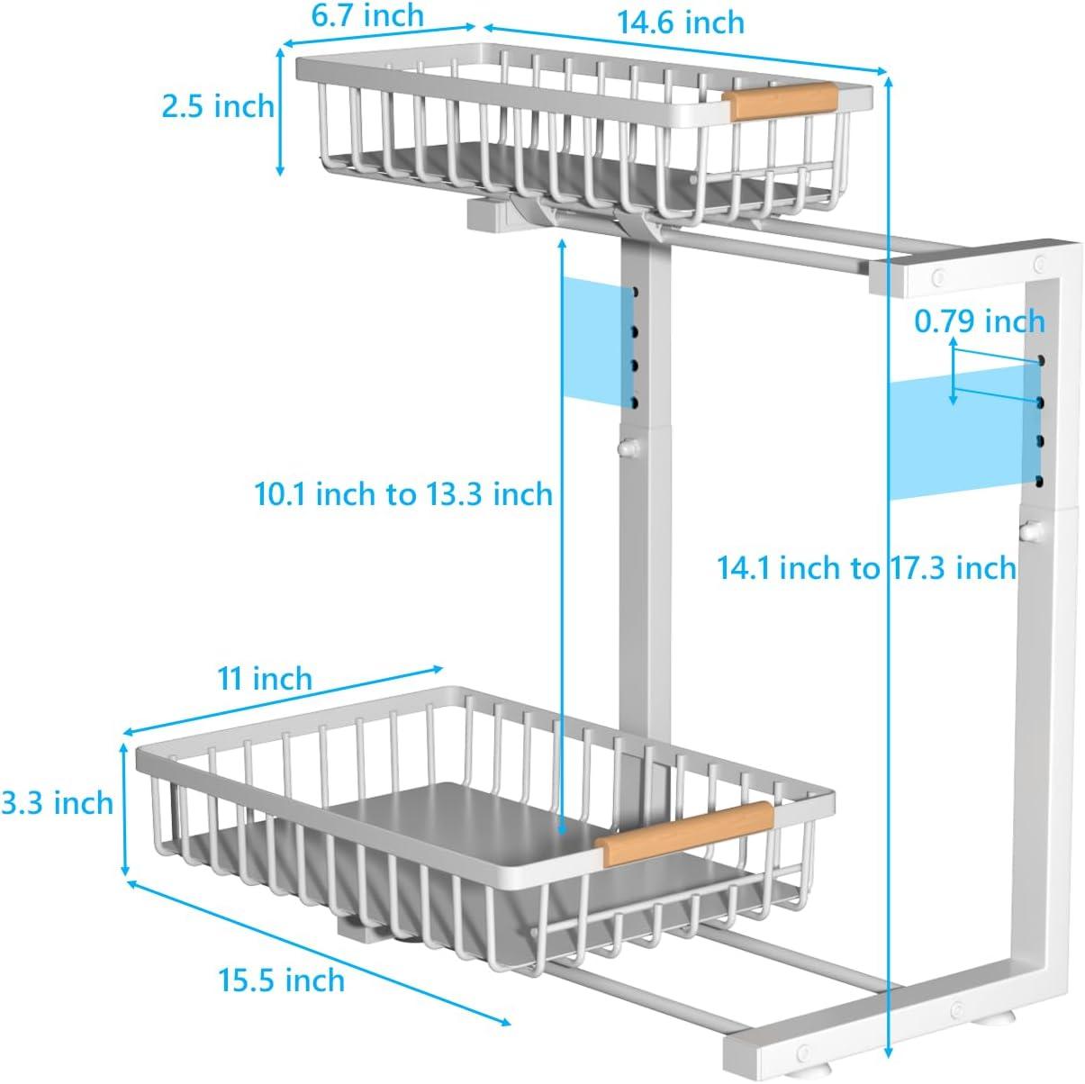 Under Sink Organizers, 2 Pack Metal Pull Out Under Sink Organizers and Storage Shelves with Sliding Drawer, Under Sink Storage for Kitchen, Bathroom, White, 2 Pack…