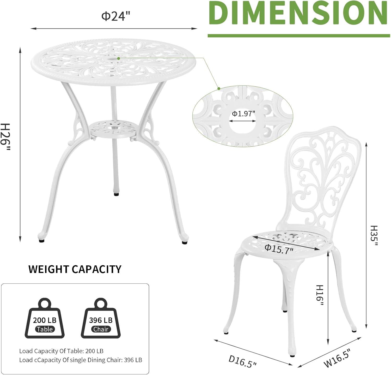 SunnyDaze Decor 2 - Person Metal Patio Dining Set with Round Table