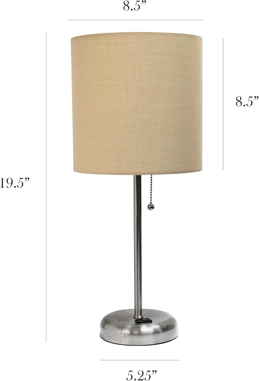 Simple Designs Stick Lamp with Charging Outlet and Fabric Shade Tan