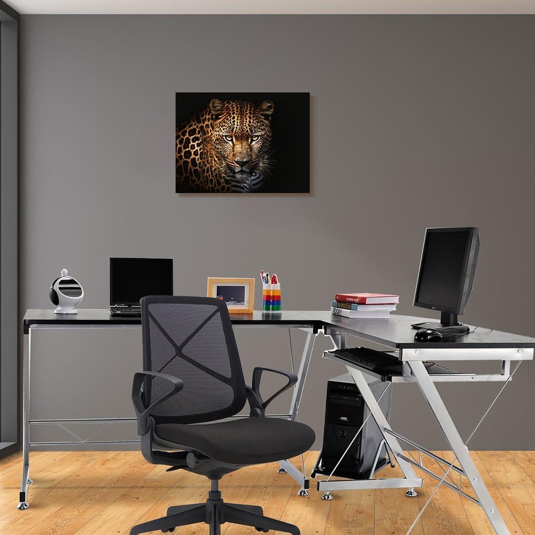 Leopard Canvas Prints Black Background Golden Wildlife Animal Leopard Wall Art Cheetah Pictures Artwork for Bathroom Bedroom Office Living Room Hallway Paintings Decorations Ready to Hang 12x16"