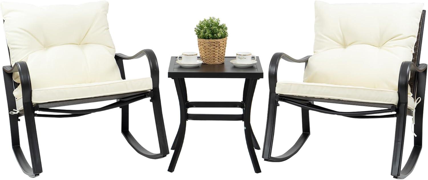 Mercury Row® Preciado 3 Piece Outdoor Patio Set With Cushions-Rocking Chair for Balcony, Lawn and Porch