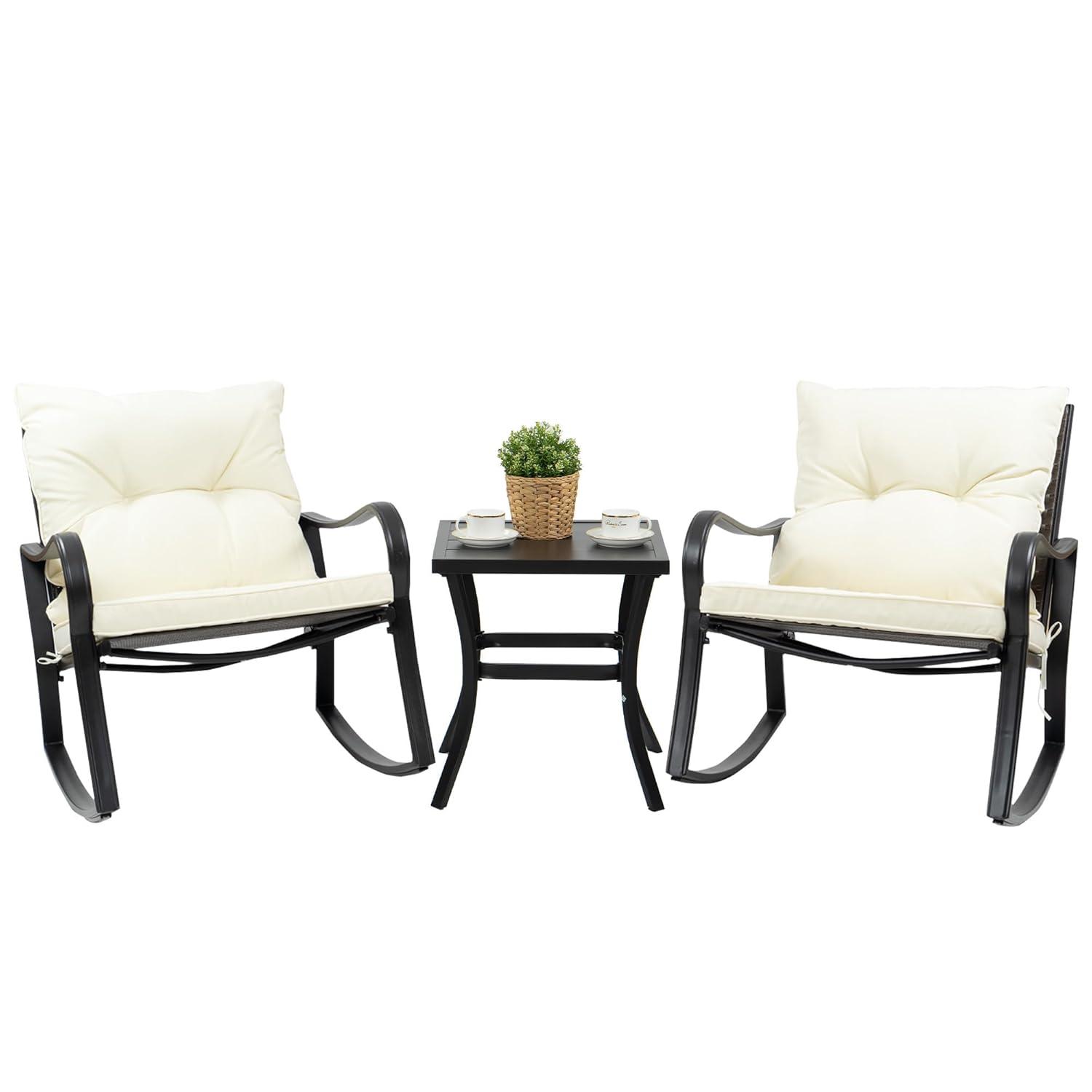 Mercury Row® Preciado 3 Piece Outdoor Patio Set With Cushions-Rocking Chair for Balcony, Lawn and Porch