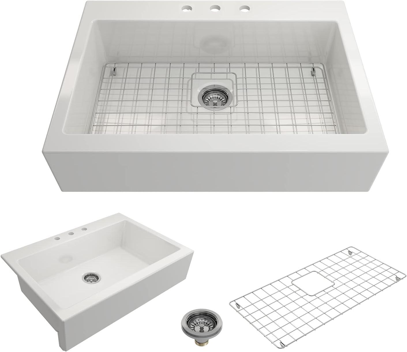 BOCCHI 1500-001-0127 Nuova Apron Drop-In Fireclay 34" Single Kitchen Sink White