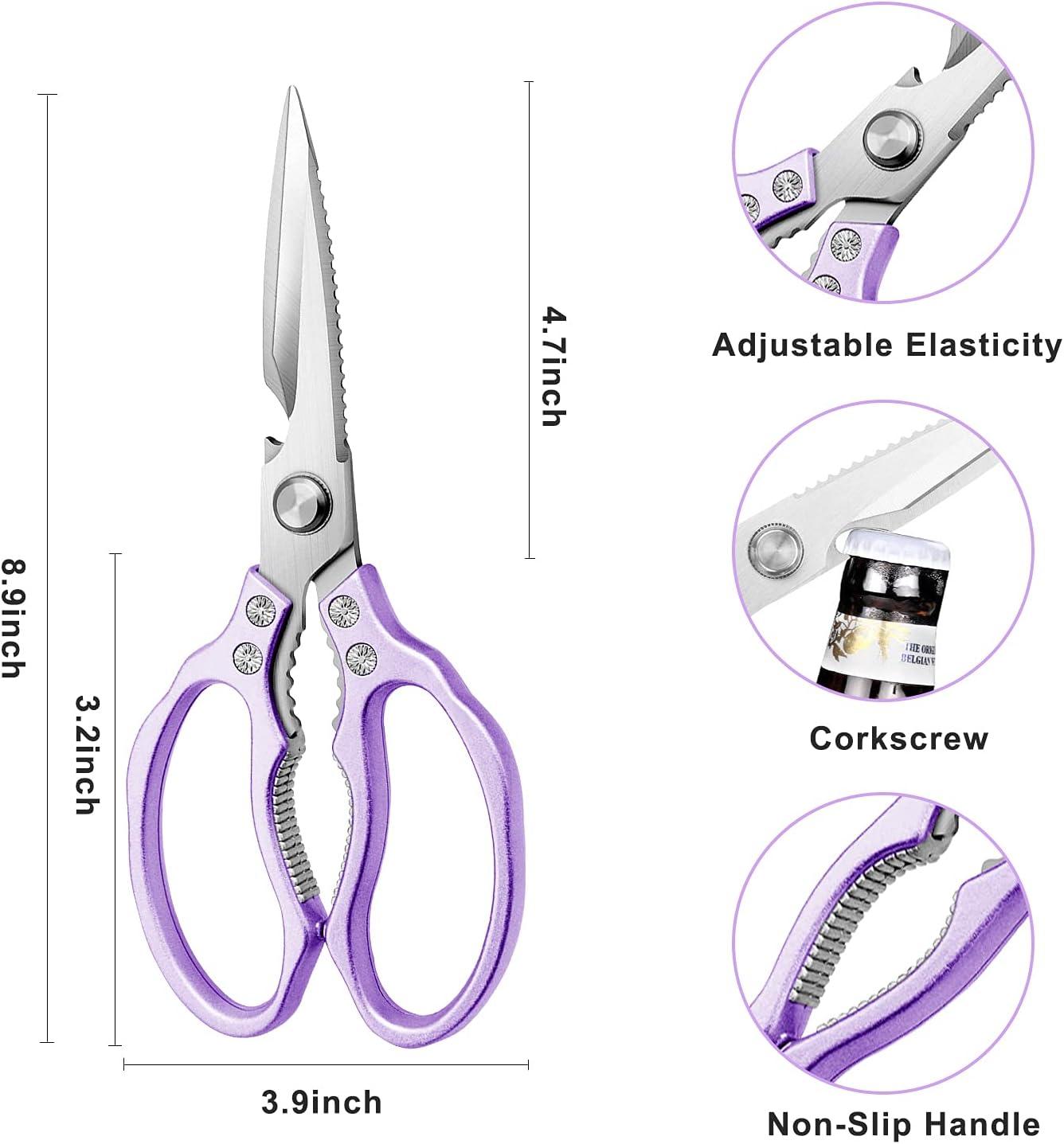 charext Kitchen Scissors, Sharp Kitchen Shears Dishwasher Safe Heavy Duty,Purple Kitchen Accessories Cooking Shears for Kitchen Meat Chicken Fish Poultry Herb Bread (Purple)