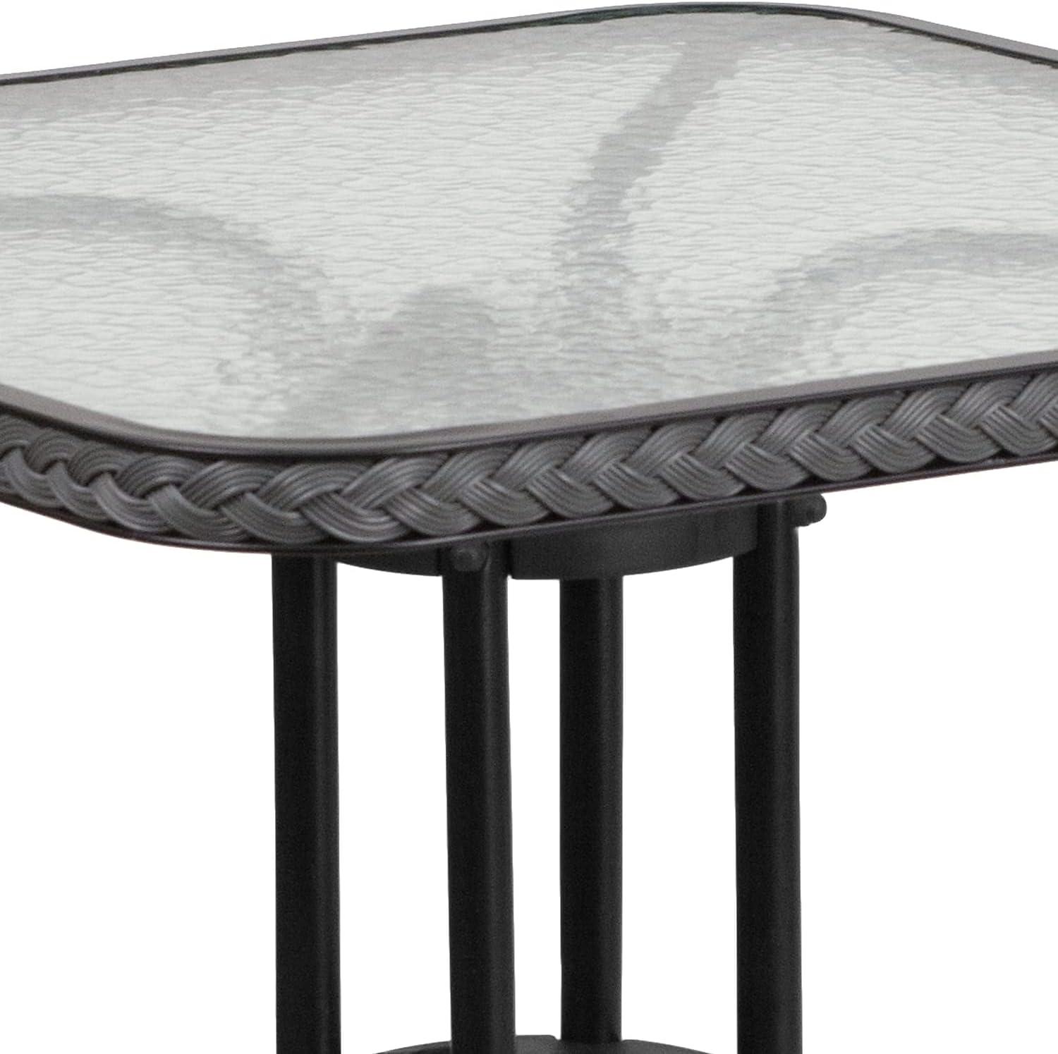 Flash Furniture 28'' Square Tempered Glass Metal Table with Gray Rattan Edging