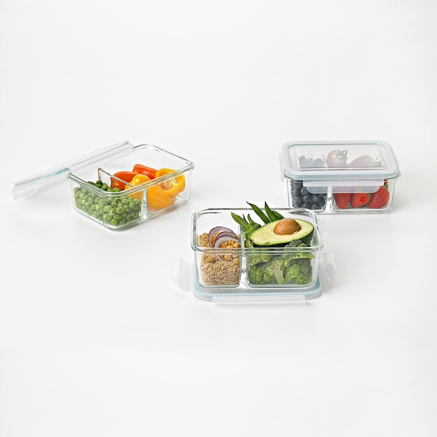 Clear Tempered Glass 3-Piece Divided Food Storage Set