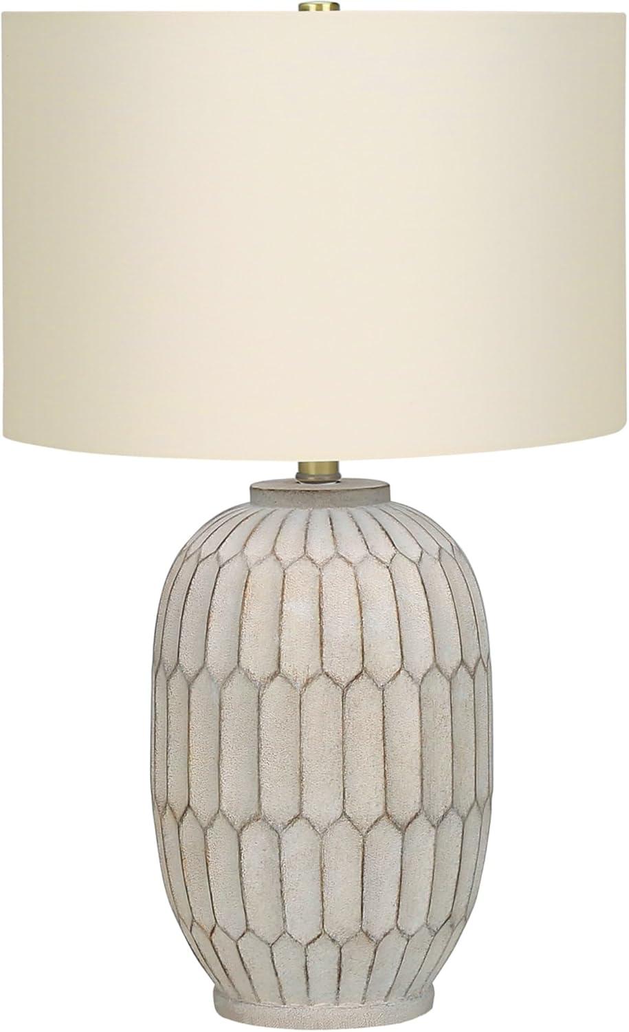 Cream Resin Table Lamp with Ivory Linen Shade