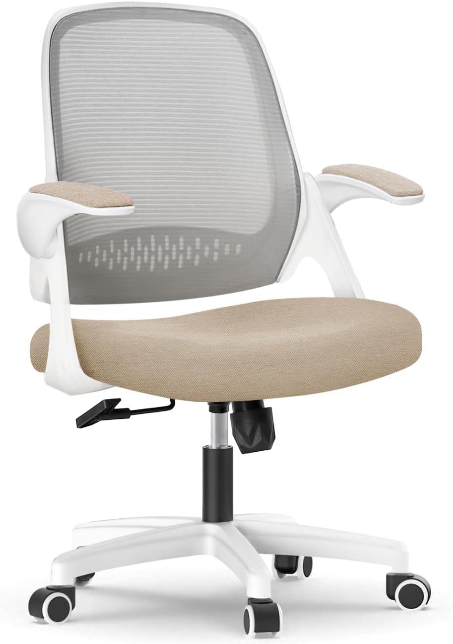 NEO CHAIR Office Chair, Flip-up Padded Armrests Desk Chair, Ergonomic Back Support, Beige