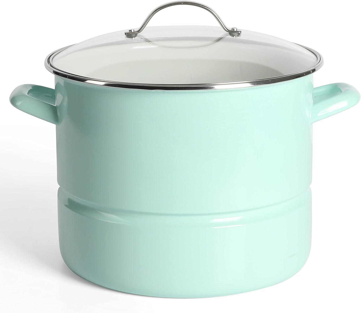 16-Quart Blue Enameled Steel Steamer Pot with Stainless Steel Insert