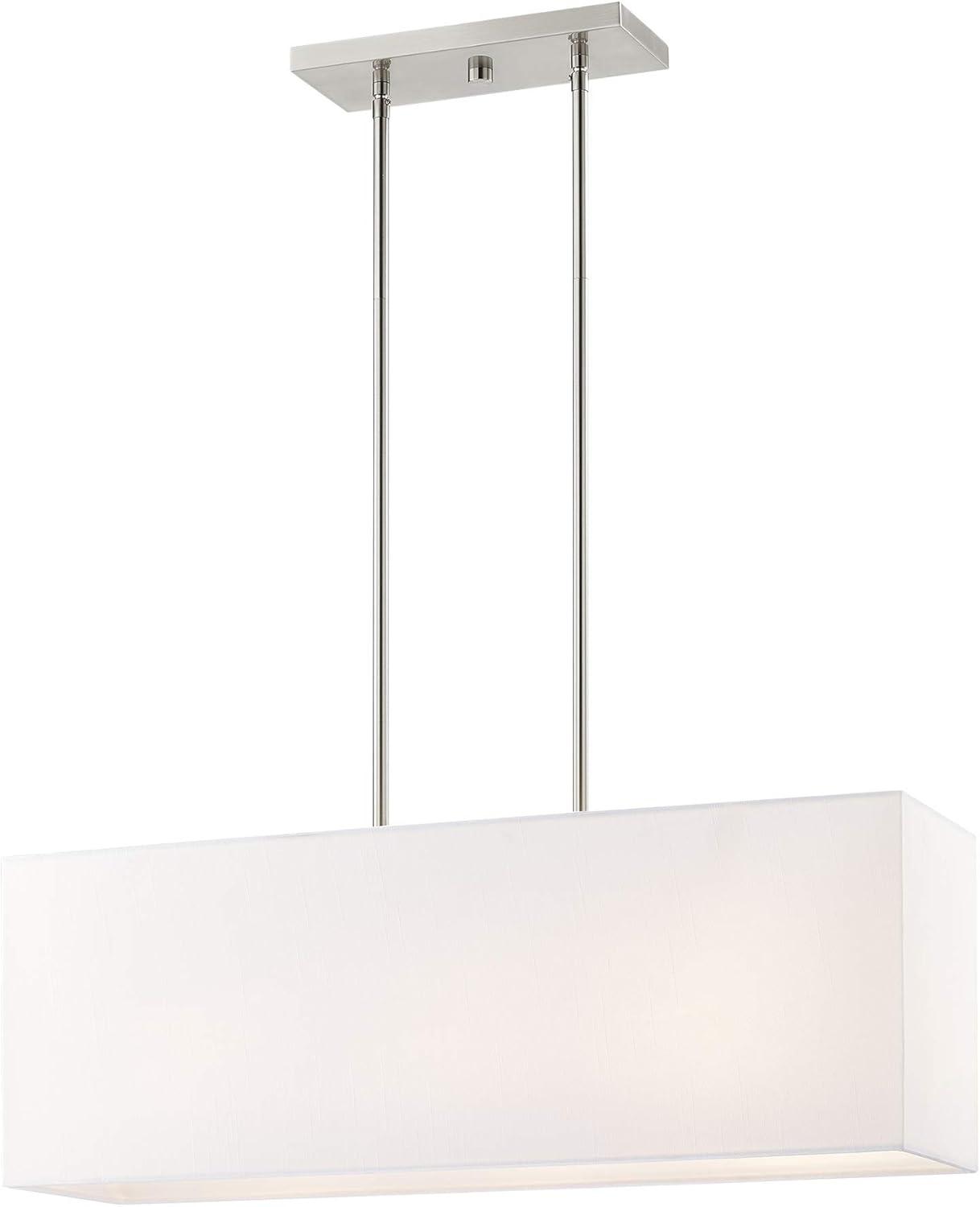 Summit Brushed Nickel 3-Light Linear Chandelier with Off-White Shade