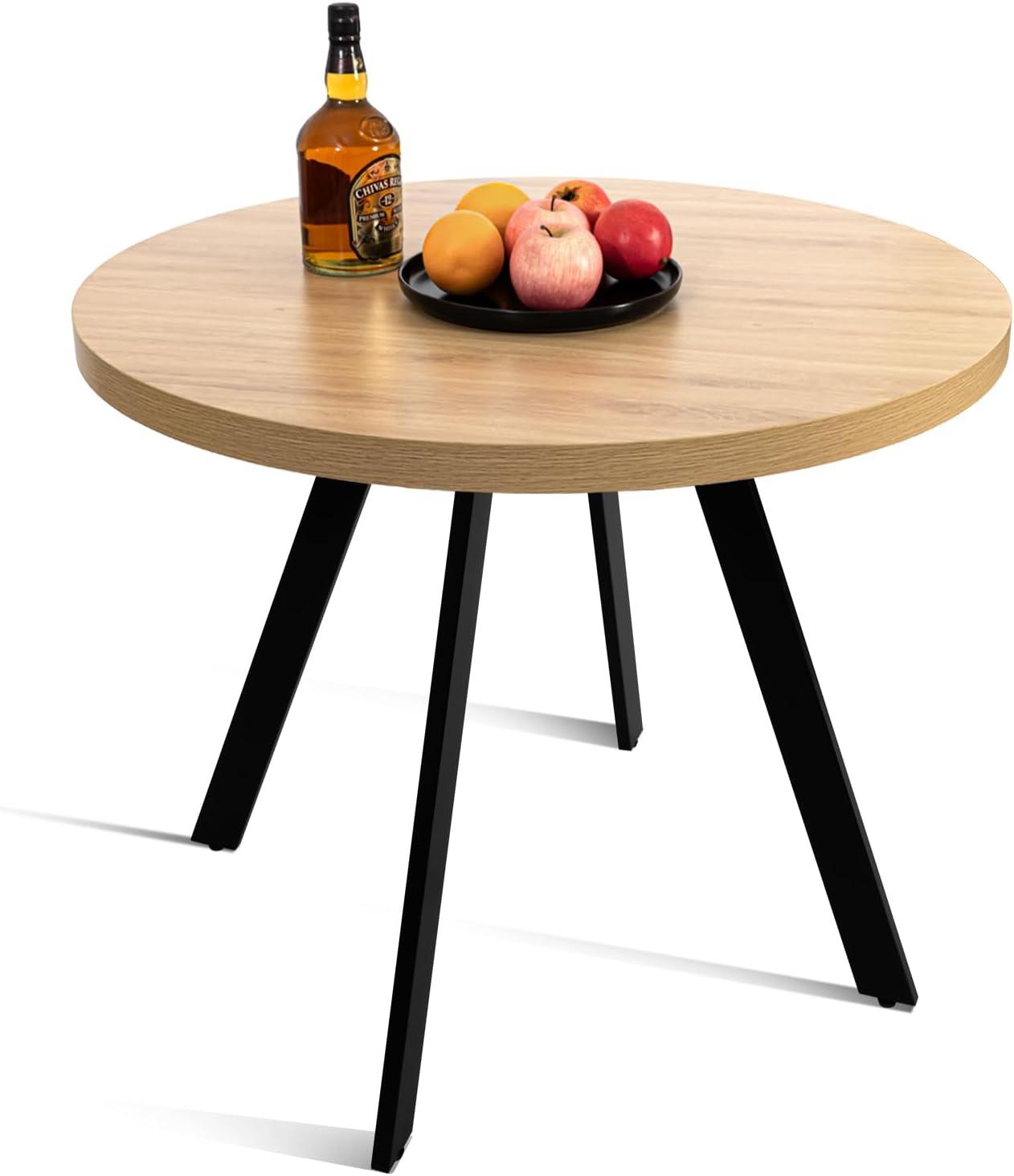 CangLong 35.5" Round Dining Table Mid-Century Modern Table with Solid Metal Legs Leisure Table for Home, Conference, Office & Restaurant, Oak