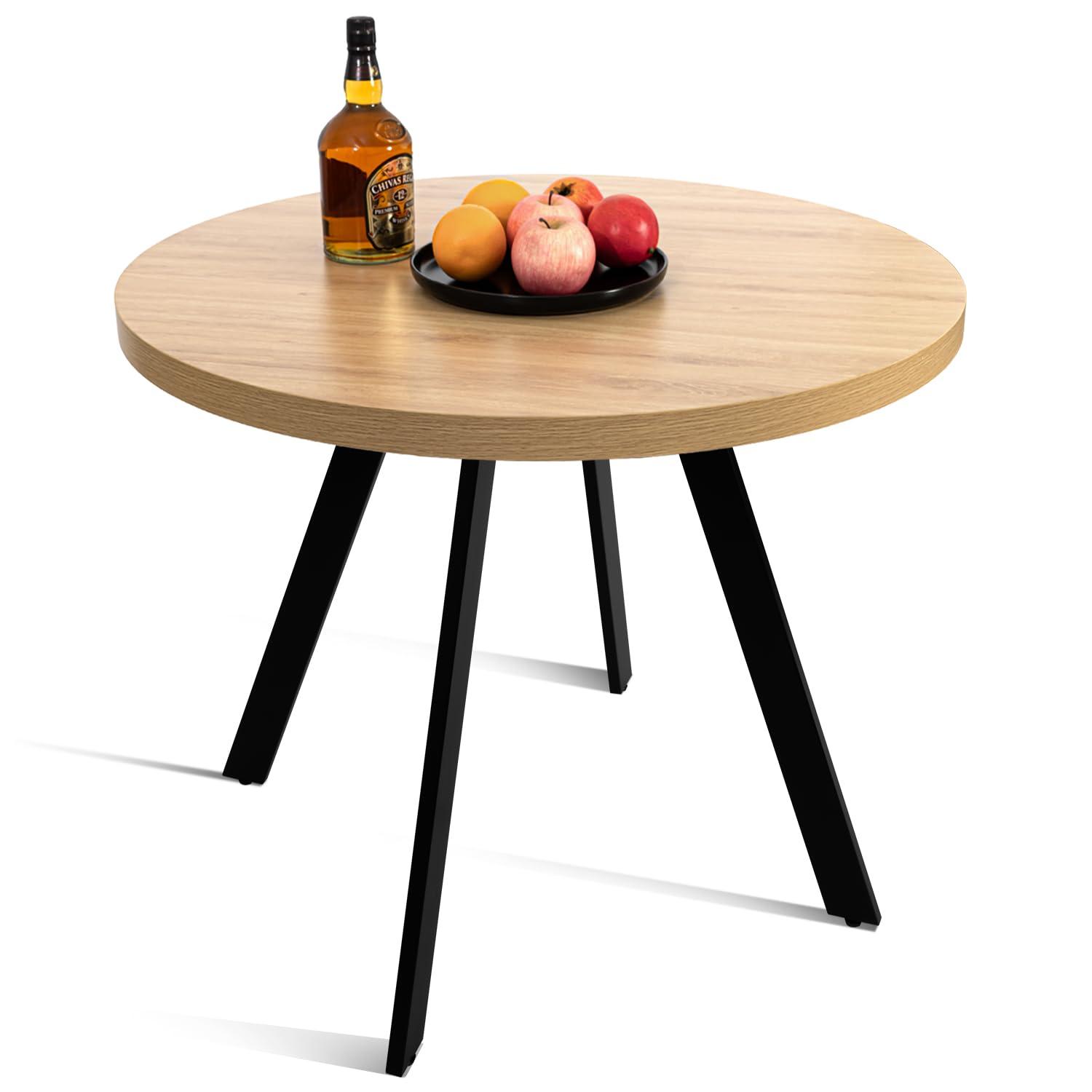 CangLong 35.5" Round Dining Table Mid-Century Modern Table with Solid Metal Legs Leisure Table for Home, Conference, Office & Restaurant, Oak