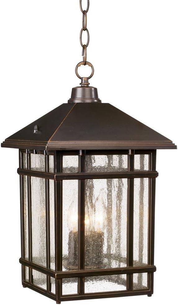 Kathy Ireland Art Deco Outdoor Hanging Light Rubbed Bronze 16 1/2 Seeded Glass Panels Damp Rated for Exterior House Porch Outside