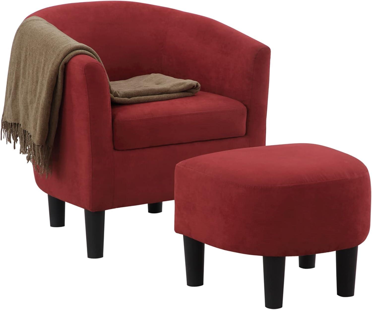 Convenience Concepts Take a Seat Churchill Accent Chair with Ottoman, Red Microfiber