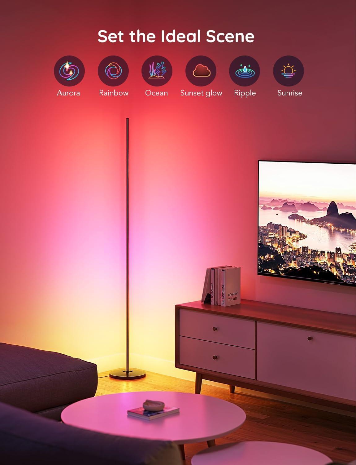 Black LED Floor Lamp with Smart Control and Music Sync