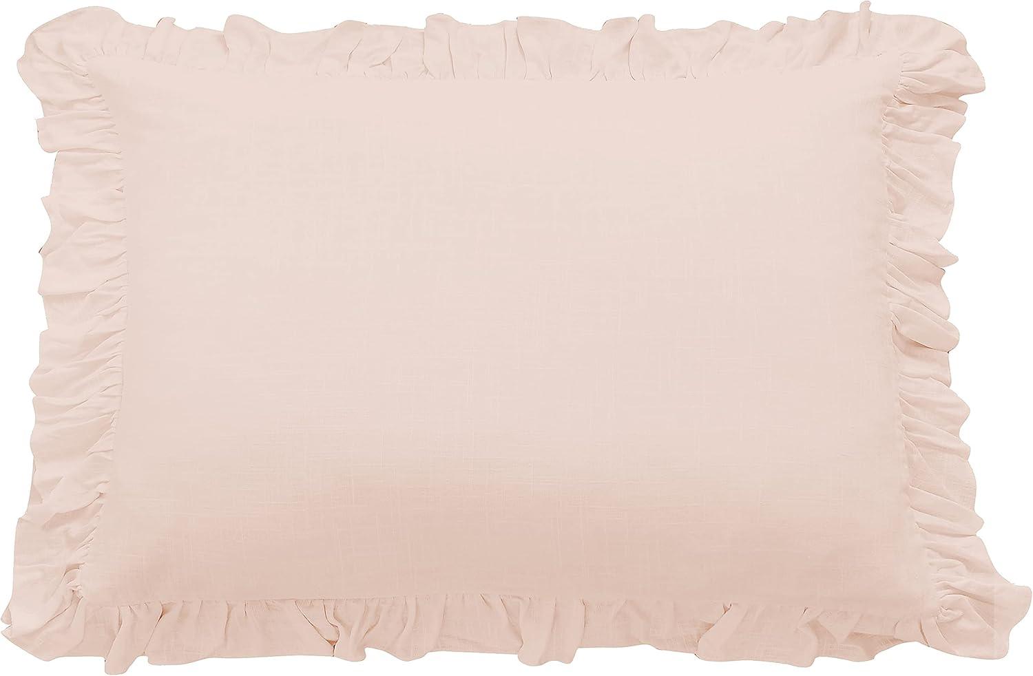 Blush Linen Ruffled Standard Pillow Sham with Frills