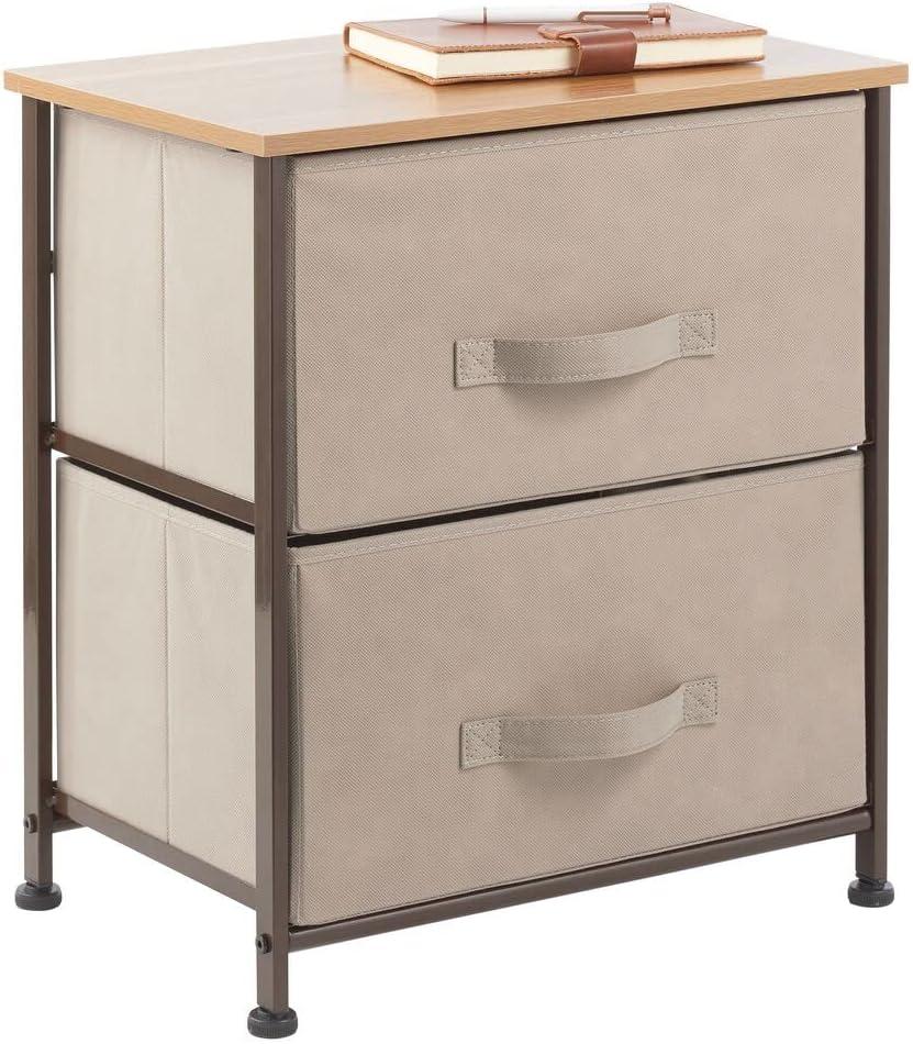 Wood Top Metal Frame 2 Drawer Night Stand