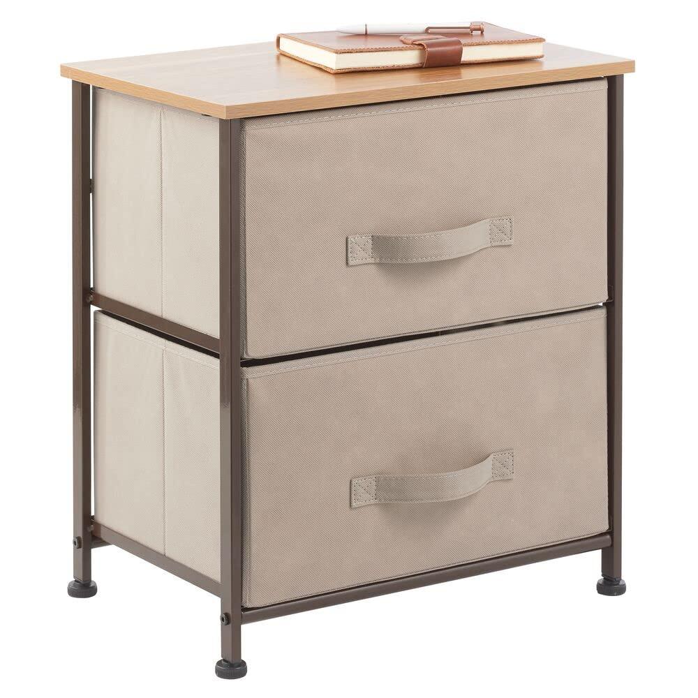 Wood Top Metal Frame 2 Drawer Night Stand