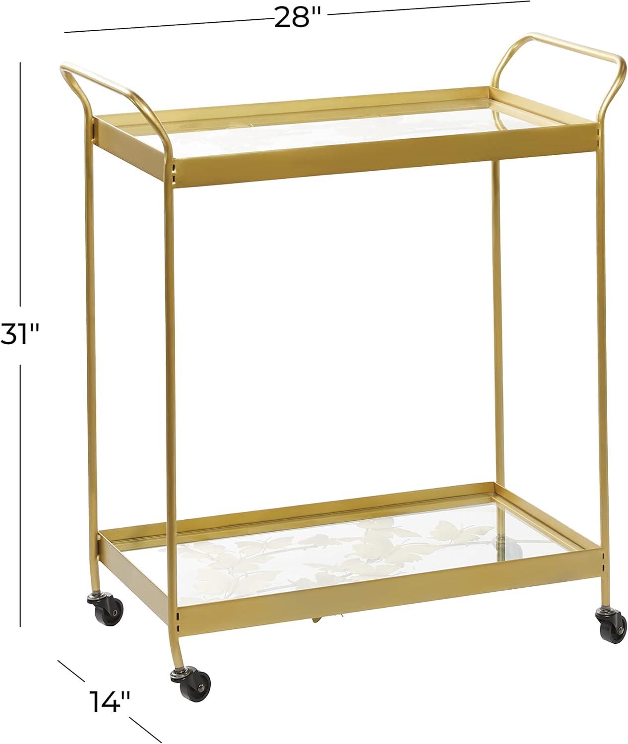 DecMode Metal Bar Cart Contemporary Gold