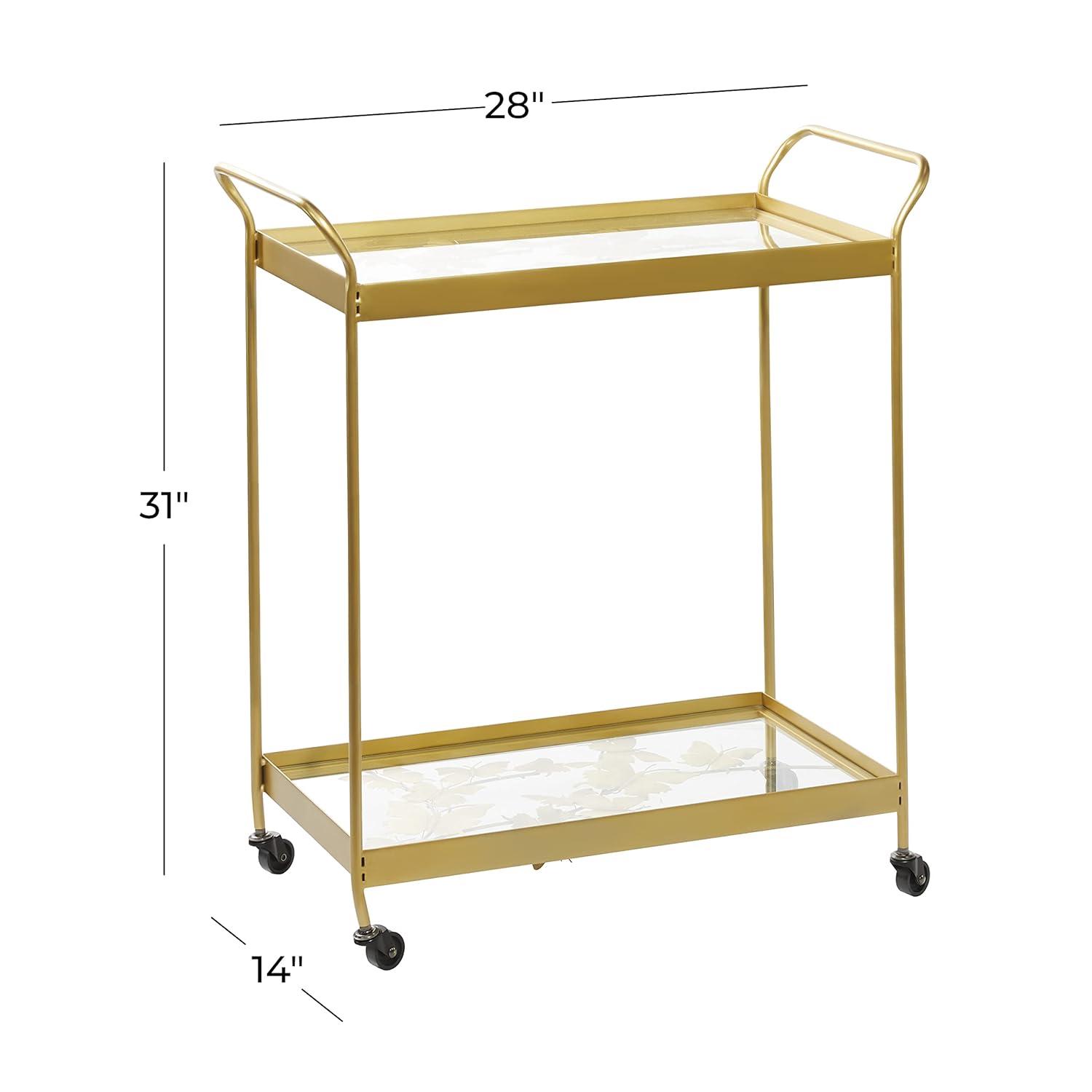 DecMode Metal Bar Cart Contemporary Gold