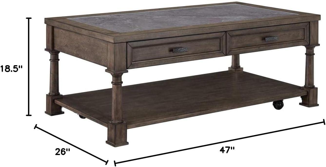 Gray Flannel Rectangular Wood Cocktail Table with Storage